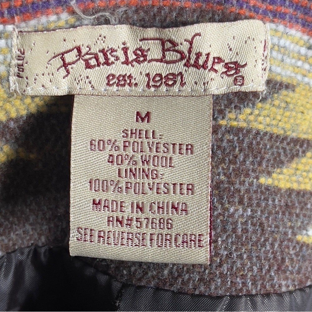Vintage 90s Y2K Paris Blues Wool Blend Southwestern Aztec Tribal Hooded Coat - Picture 6 of 10